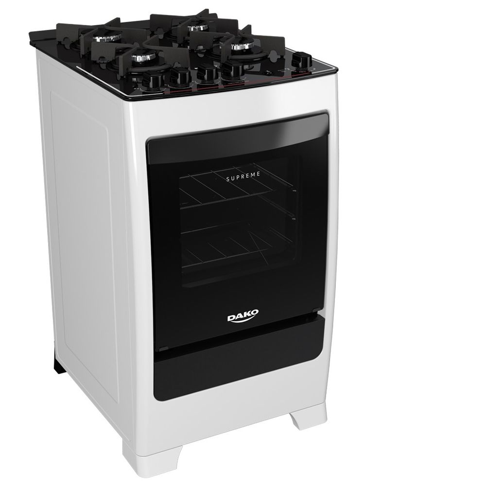 Fogão Dako 4 Bocas Supreme Glass, Branco com mesa de vidro sipolatti
