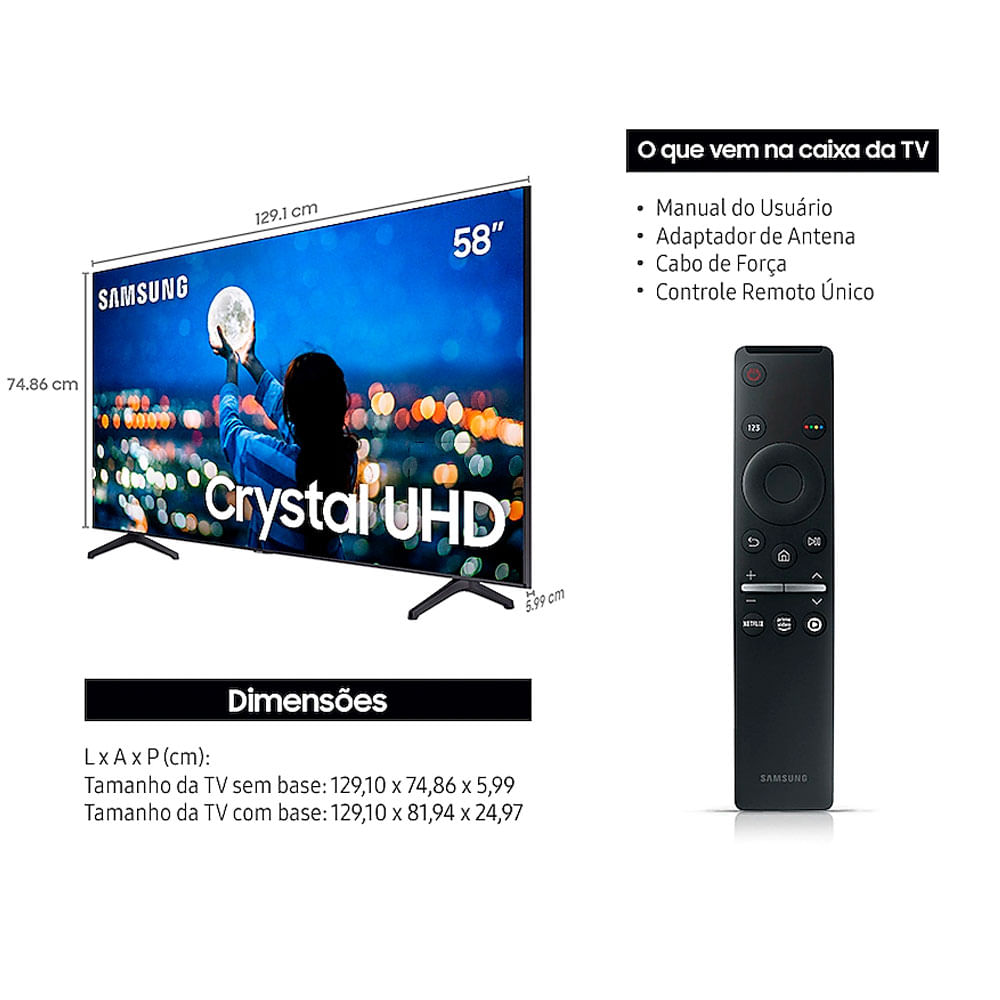 Samsung Smart Tv Crystal Uhd Tu7000 58 4k 2020 Processador Crystal 4k Design Sem Limites Controle Remoto Unico Bluetooth Sipolatti