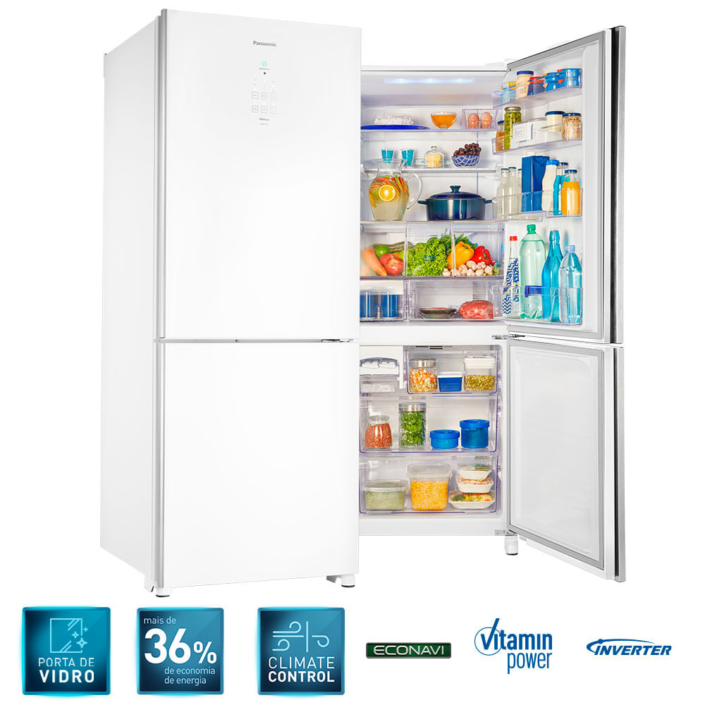 Geladeira Panasonic Nr Bb53gv3wa Bottom Freezer Frost Free 425 Litros White Glass Sipolatti