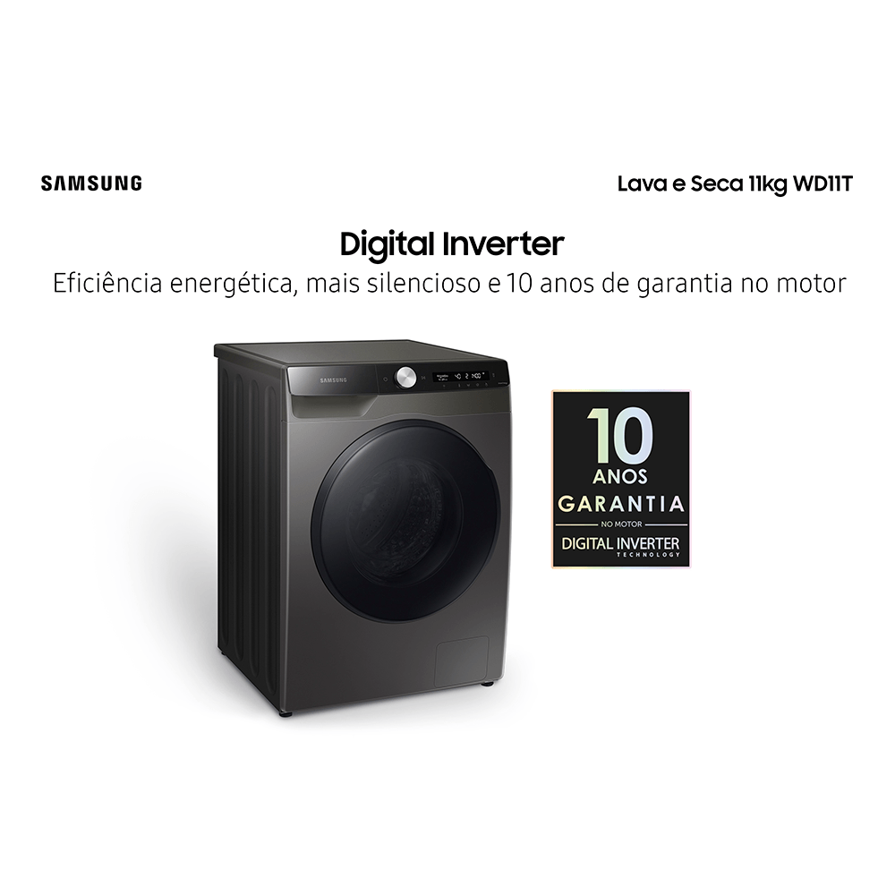 Lava e Seca Samsung WD11T Smart 11kg Inox Look EcoBubble e Lavagem a ...