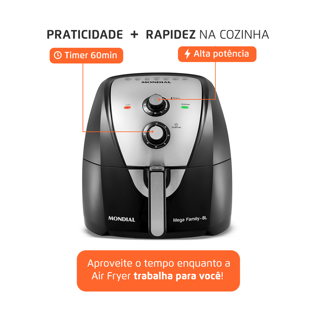 Fritadeira Sem Óleo Air Fryer 8 Litros AFN80BI Mondial sipolatti