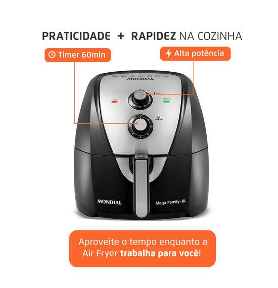 Fritadeira Sem Óleo Air Fryer 8 Litros AFN80BI Mondial sipolatti